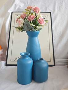 波西米亚风格花瓶，现代餐桌装饰花瓶，家居客厅插花，北欧简约花瓶，人造花盆，室内桌面花瓶装饰 - 寶藍色 - 查看 3