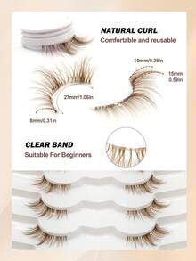 7 Pairs Brown Cartoon Style Half False Eyelashes, Transparent Stem, Suitable For Cartoon Eye Makeup, Reusable, Perfect For Daily, Commute, Travel, Party And Gift Giving - Brown - View 5