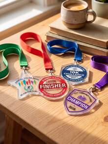 1pc Customized Text Medal, Personalized Award Medal With Colorful Lanyard, Custom Medal Gift For Sports Events, Family Game, Staff Award Ceremony - Multicolor - View 3