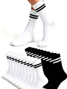 1/5/10 Pairs Men's Black & White Socks, Suitable For Daily Life, Home, Office, School, Sports, Party And Other Occasions - Multicolor - View 1