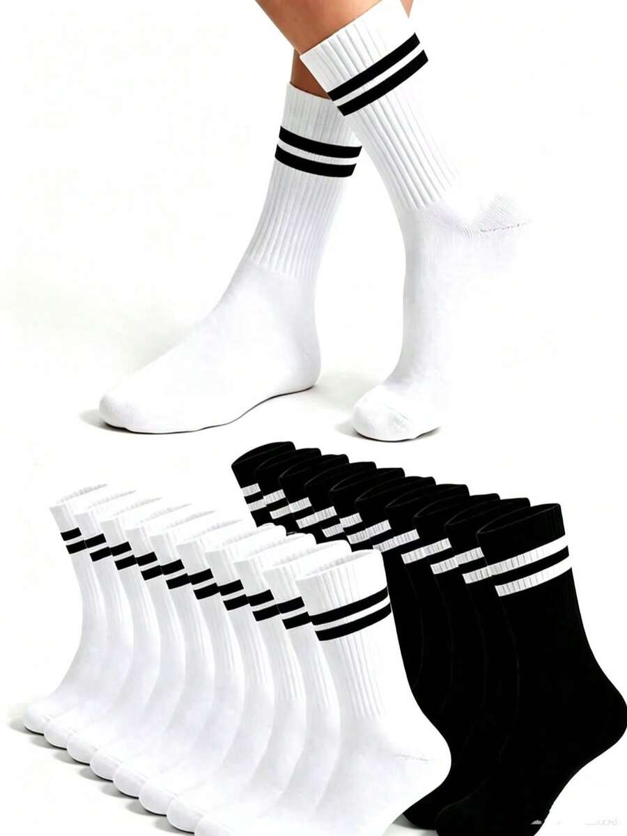 1/5/10 Pairs Men's Black & White Socks, Suitable For Daily Life, Home, Office, School, Sports, Party And Other Occasions - Multicolor - View 1