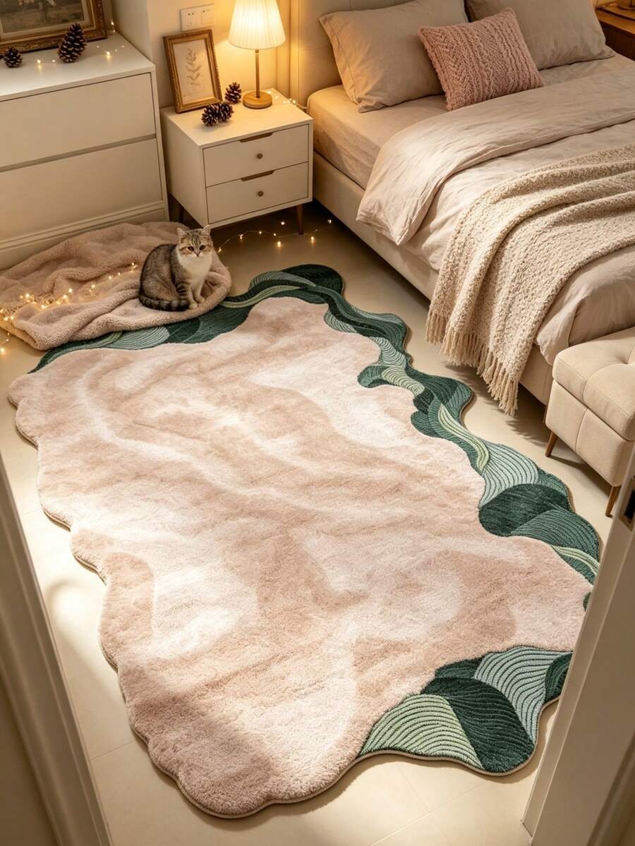 1 pieza Alfombra decorativa de patchwork marrón claro & verde, decoración de dormitorio, alfombra pequeña, alfombra, decoración del hogar, alfombra de sala de estar, alfombra pequeña de sala de estar, alfombra de dormitorio, decoración del hogar de sala de estar, alfombra de exterior, alfombra lavable, regalo de graduación - Marrón claro combinado con verde - Ver 1