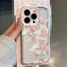 1件 粉色蝴蝶花紋新款個性化邊框 2合1 透明全包覆 TPU 防震時尚手機殼，適用於 iPhone 11 12 13 14 15 16 17 Pro Max - 彩色 - 查看 3