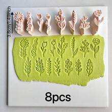 7/8PCS Flower And Leaf Polymer Clay Molds, Polymer Clay Pottery Printing Tool Set, Suitable For Making Necklaces, Pendants, Bracelets, Earrings And Other Jewelry Accessories - Apricot - View 7