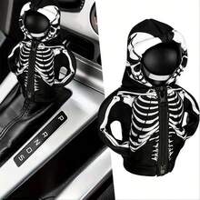 Halloween Skeleton Car Gear Shift Cover, Cute Hoodie Style, Black And White Dual Color, Universal Fit Protective Gear Knob - Skull Shifter Decoration Sleeve - View 5