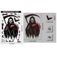Halloween Decoration Static Cling Stickers, Pumpkin Skull Scythe Grim Reaper Glass Stickers Bat Spider Ghost Window Decals, Holiday & Party Glass Window Stickers - A - View 3