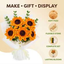 150/300pcs Handmade Floral Fuzzy Stem, Plush Fuzzy DIY Craft Sticks, Suitable For Flower Crafts, Art Projects, Creative Gift Packaging And Party Decoration (Sunflower Yellow, 11.81 Inches) - Multicolor - View 6