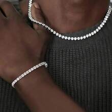 2pcs/Set Men's Diamond Inlaid Square Claw Chain Necklace And Bracelet Set, Hip-Hop Style Design, Also Suitable For Casual Daily Wear. - Multicolor - View 5