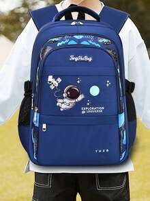New Student Backpack Double Shoulder Bag Lightweight Boys Girls Astronaut Large Capacity Cute Internet Celebrity School Style - Royal Blue - View 3