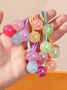 10/1pc Girls Multi-Color Double-Headed Bead Hair Accessories High Elasticity Bead Wrap Hair Ties Non-Damaging Rubber Bands For Daily Use - Multicolor - View 3