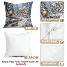 4 Stücke/1 Stück Winterliche Schneehütten-Muster Kissenbezug ohne Füllung, einseitig bedruckter Kissenbezug, geeignet für Wohnzimmer, Schlafzimmer, Heimdekoration, ganzjährig verwendbarer Kissenbezug - Verschiedenfarbig - Übersicht 4