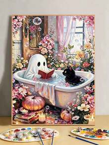 DIY Cute Spiritual Floral Bathtub Black Cat Digital Oil Painting Set (Unframed 8x12 / 16x20 Inch) Acrylic Paint, Suitable For Adult Beginners, Home Wall Decor, Creative Holiday Gift - Sets - View 1