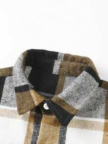 Tween Boy Spring/Summer Non-Down Casual Commuter Fashion Versatile Plaid Casual Shirt - Brown - View 4