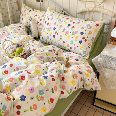 Floral Print Duvet Cover Set 3/4 Pieces, Soft And Comfortable Bedroom Bedding, Breathable Soft All-Season Bedding Set Including 1 Duvet Cover, 1 Bed Sheet, 1/2 Pillowcases, No Filling, Suitable For Bedroom, Apartment Home Use, Multiple Size Options