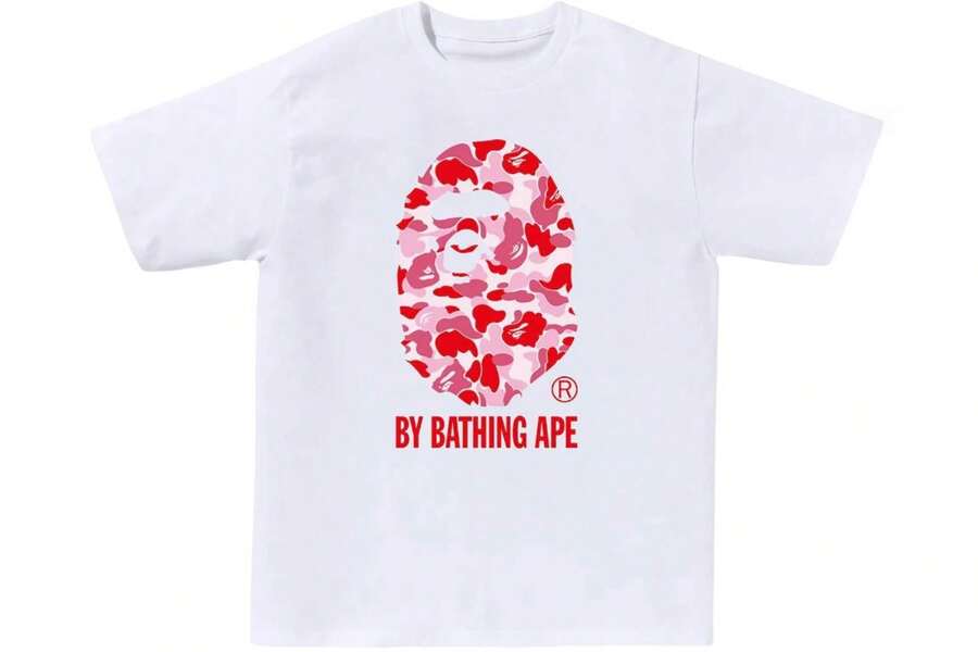 Unisex Large Plaid Ape Head Graphic Casual Streetwear T-Shirt - 白色1 - 查看 1