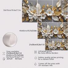 3pcs/Set Painting, White And Gold Flower Design, High Quality Printing, Canvas Poster, Home Decor, Gift, Unframed - Floral - View 5