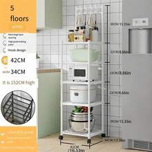 No Drill Freestanding Kitchen Storage Shelf With Wheels And Hooks, Multi Layer Metal Microwave Organizer Rack, Rolling Utility Cart For Countertop Pantry Bathroom Home Organizer - View 13