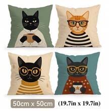 4pcs/1pc Artistic Cat Illustration Pattern Pillow Case, Single-Sided Print Pillow Case, Suitable For Living Room Bedroom Home Decor, All Season Pillow Case - Multicolor - View 14