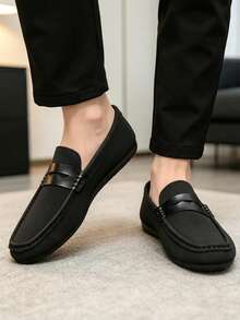 Plus Size Men's Leather Loafers, Luxury Brand Men's Business Casual Shoes, Breathable Original Versatile Driving Shoes - Black - View 6