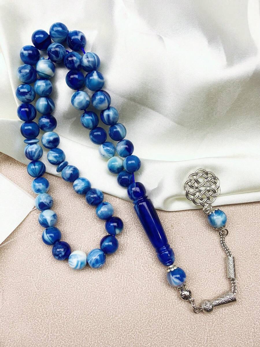 1pc Classic Ink Floral Pattern Resin Bracelet, Suitable For Men's Daily Wear - 45 Prayer Beads - View 1