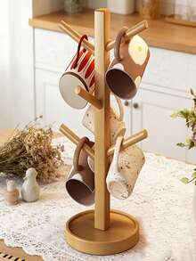 1PC Retro Nan Bamboo Cup Holder European Style Desktop Cup Drainer Rack Living Room Kitchen Office Multi-Purpose Mug Storage Rack Light Luxury Nordic Style Log Color Solid Wood Cup Holder Rounded Corners - 1PC - View 3