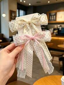 2pcs Polka Dot Bow Hair Clips, Half-Up Hairstyle Hair Accessories - Multicolor - View 4