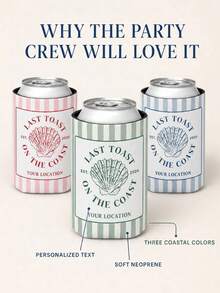1pc Personalized Bachelorette Can Coolers, Custom Coastal Can Sleeves, Striped Seashell Drink Holders, Beach Party Favors For Bridal Shower. - Multicolor - View 11