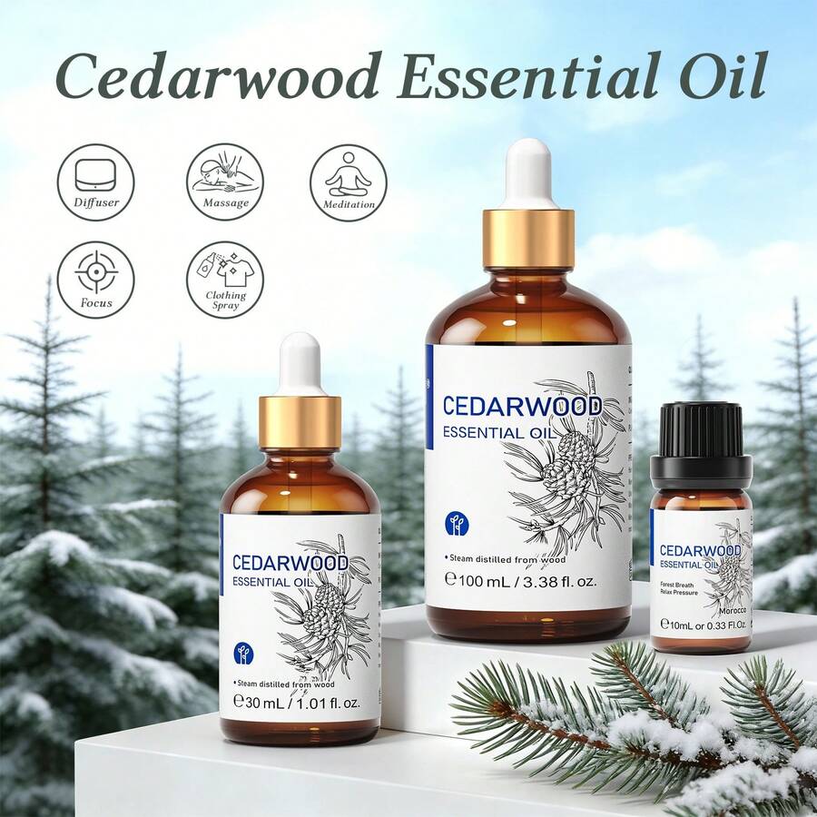 Minyak Esensial Kayu Cedar HIQILI, 100mL/30mL/10mL Minyak Esensial Kayu Cedar Murni, Cocok Untuk Meditasi, Aromaterapi, Kulit, Tubuh, Pijat, Pelembap Udara, Menenangkan Diri, Relaksasi, Perawatan Kulit Kepala