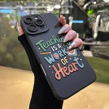 Premium Angel Eyes Phone Case With Teaching Is A Work Of Heart Pattern Cartoon Animation UV Printing Phone Cover 360 Degree Full Protection For IPhone 17 11 12 13 14 15 16 Pro Max Plus Mini For Smartphone Best Gift Lightweight And Comfortable Touch - 古董白 - 查看 4