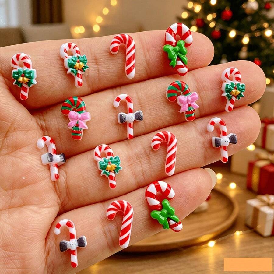 10/30/50pcs Colorful Mini Cartoon Christmas Candy Cane Flat Back Resin Decorations - For Handmade Crafts, Scrapbooking, DIY Wedding Decor - Ideal Gift Choice For Valentine's Day, Halloween And Christmas - Random Mix - Christmas Candy Cane - View 1