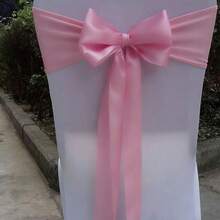 10pcs Pink Satin Chair Back Bow Ribbon, Suitable For Banquet, Hallway, Party, Bridal Shower, Restaurant, Birthday Party, Event, Dinner, Hotel Decoration And Other Occasions Wedding Chair Back Decoration (Bow Needs To Be Tied Manually) - Pink - View 5