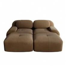 Modular Chaise Lounge Brown Made Of Corduroy For Living Room And Relaxation Area - 棕色雙人座 - 查看 4