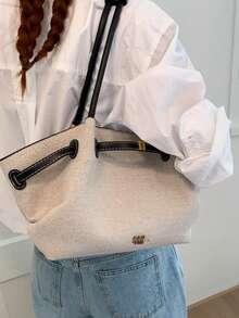 Colorblock Patchwork Underarm Bag, Shoulder Bag With Shaped Bottom, Anti-Collapse, Structured, Large Capacity, Convenient Storage For Various Daily Essentials, Suitable For Daily Use, Work, Commute, Travel And Outings - Black - View 5