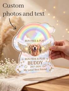 1pc Personalized Custom Photo & Text Pet Memorial Plaque, Rainbow Bridge Dog-Shaped Desktop Memorial Ornament, Angel Wings Pet Loss Memorial Decor, Sympathy & Remembrance Gift For Dog & Cat Pet Owners, Home Desktop Memorial Display - Multicolor - View 7