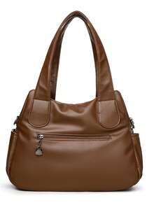 Large Capacit PU Leather Tote Bag Women's Commuter Bag 2026 New Style Handbag Shoulder Bag Crossbody Bag Soft Handle Bag - Brown - View 3