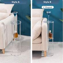 Modern Round Acrylic Side Table, 10-Inch Clear Cocktail Table, Multi-Functional Indoor/Outdoor Side Table And Coffee Table, Space-Saving Design, Can Be Used As Bar Table Or Decorative Table - Transparent - View 8