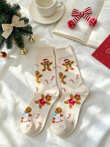 1 Pair Women's Christmas Holiday Style Cartoon Gingerbread Man Comfortable Versatile Mid-Calf Socks - Beige - View 6