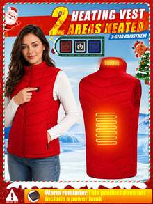 Women's Heated Vest, 2 Heating Zones, Warm Vest, Unisex, Heated Vest, Heated Jacket, Warm Clothing, Outdoor Camping (Power Bank Not Included) - Red - View 2