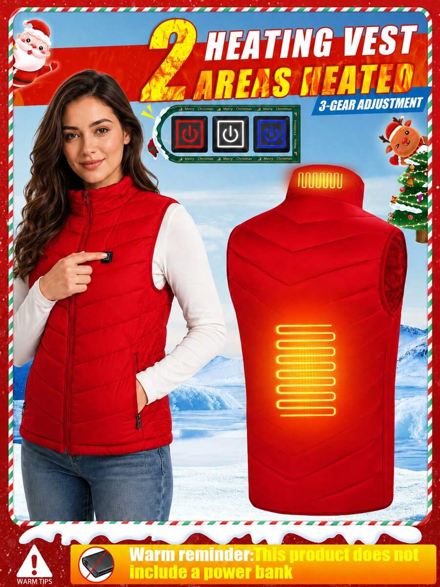 Women's Heated Vest, 2 Heating Zones, Warm Vest, Unisex, Heated Vest, Heated Jacket, Warm Clothing, Outdoor Camping (Power Bank Not Included)
