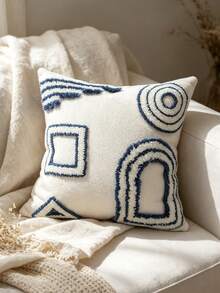 1pc Blue & White Tufted Geometric Throw Pillow Cover 18*18 Inches, 3D Textured Decorative Cushion Case, Abstract Bohemian Style Sofa Pillow Cover, Suitable For Living Room, Bedroom, Sofa And Coastal Home Decor - Blue and White - View 4