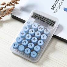 Transparent White Base Blue Round Key Portable Calculator, Fresh Solid Color Keycaps Versatile Design, Responsive Tactile Buttons Smooth Operation, All-Match Calculation Fully Covered, Dormitory Workplace Daily Office Math Tool - A - View 3