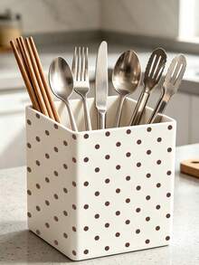 1pc New Brown Polka Dot Multi-Function Storage Organizer Box - Tableware Storage Box, Desktop Organizer (Suitable For Storing Tableware, Straws, Tea Bags, Pens, Remote Controls); Compact And Space-Saving, Suitable For Kitchen, Office, Living Room (Please Note The Size Before Ordering) - Multicolor - View 4