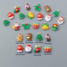 20/50/100pcs Christmas Mini Resin Charms, Including Santa Claus, Snowman, Christmas Tree, Gingerbread Man, Reindeer, Bell, Candy Cane And More Flat-Back Convex Round Designs, For DIY Slime, Hair Clips, Jewelry Making And Scrapbooking Crafts - Random Mix - Multicolor - View 4