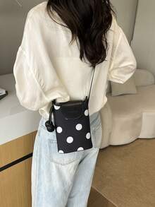 1件波點手機包 女款新式單肩斜跨迷你小包 豎向設計 超可愛手機斜挎包 適合公園散步 - 黑色 - 查看 4