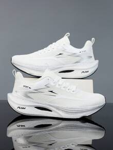 Men Mesh Panel Lace-Up Casual Sneakers, Breathable Lightweight Retro Running Shoes - White - View 3