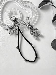 1pc Silver Alloy Rabbit Rivet Heart Bag Charm, Y2K Gothic Punk Style Keychain, Car Key Decoration Backpack Fashion Pendant, Women's Gift - Multicolor - View 6