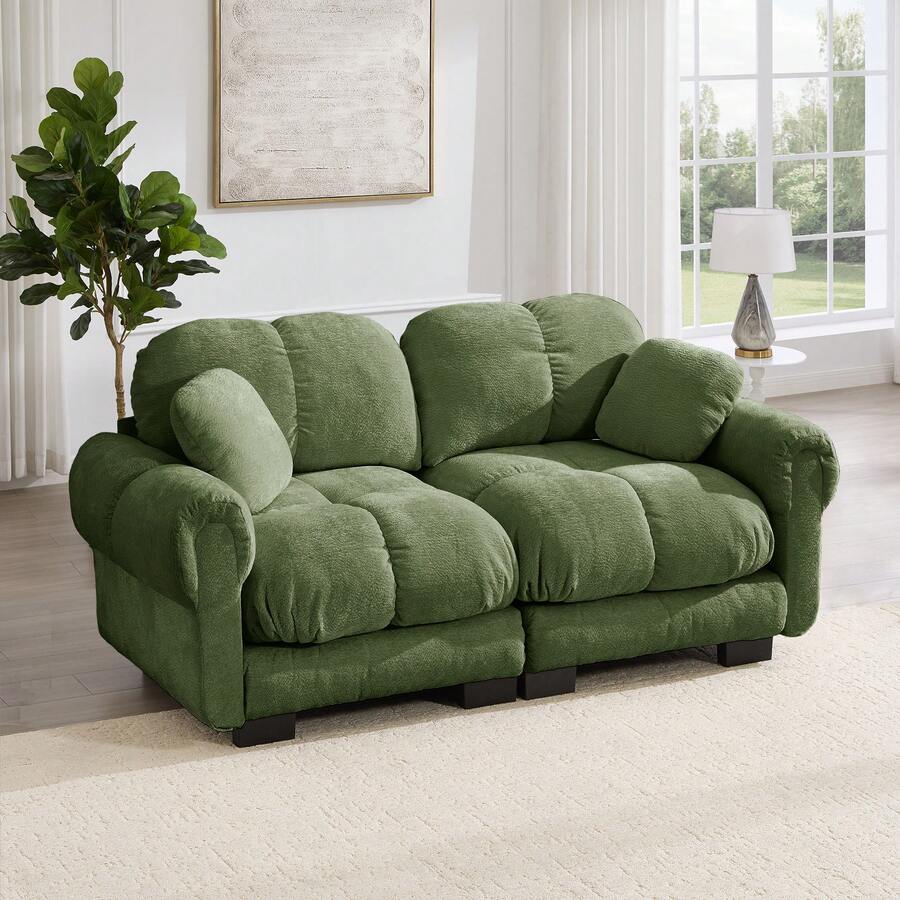 Sofa Green Made Of Chenille For Living Room And Lounge - 綠色 2 人座 - 查看 1