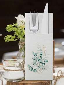 10/20 miếng khăn giấy dùng một lần cao cấp, làm từ giấy không xơ, dày với vân lanh, trang trí họa tiết lá khuynh diệp (không bao gồm dụng cụ), phù hợp cho khách sạn, nhà hàng, quán cà phê, họp mặt gia đình, tiệc sinh nhật - A - Xem 2