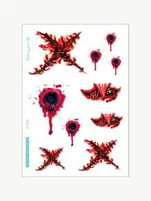 1pc Halloween Realistic Bullet Hole Fork-Shaped Monster Eye Wound Pattern Temporary Waterproof Tattoo Sticker For Arm, Shoulder, Neck, Waist, Abdomen, Body, Street Party Gift - Multicolor - View 9