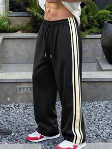 3pcs Celana Panjang Pria Motif Garis Samping Model Lurus Longgar Serbaguna untuk Beraktivitas Santai dan Jogging Musim Semi/Gugur - MultiWarna - View 2